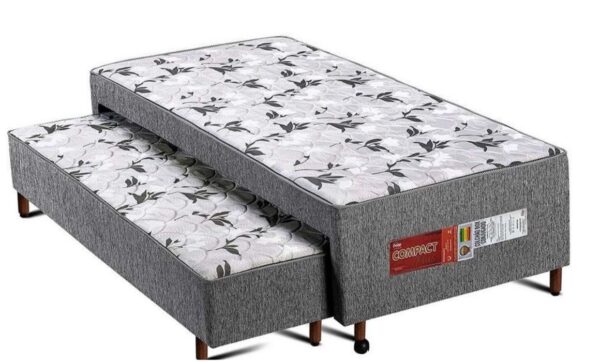 Cama Box c/Auxiliar Conjugado Solteiro - Polar: Colchão Ortopédico Compact Plus Gray - Solteiro (88 x 188 x 40)